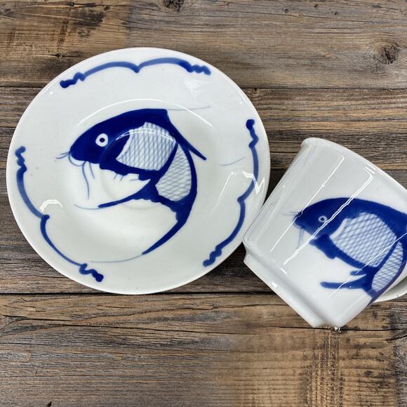 Other - Vintage Chinese Blue & White Porcelain Koi Carp Fish Cup & Saucer Replacement